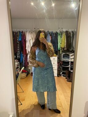 Blue Satin Snake Skin Slip Dress